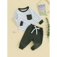 thumbnail image 3 of Liacowi Baby Boys Pants Set Long Sleeve Crew Neck Striped T-shirt with Eltic Waist Pants Infant Clothes, 3 of 9