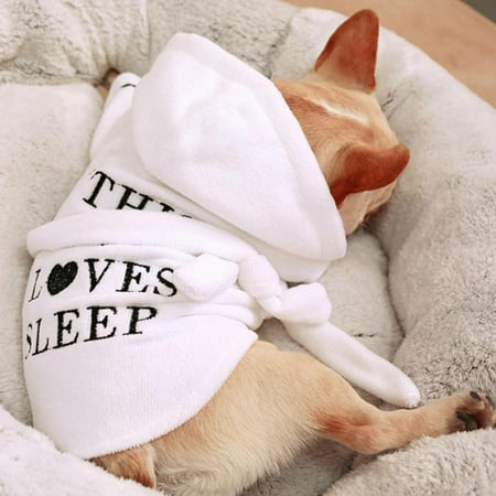 

Pet Comfortable Bath Super Absorbent Cotton White Robe Coral Hooded Nightgown Pajamas