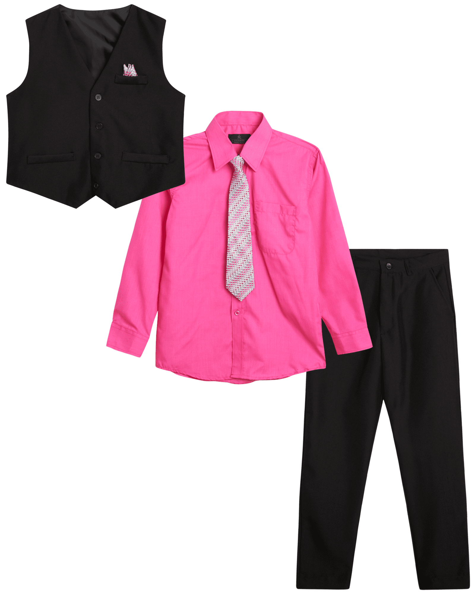 Vittorino Boys 4 Piece Suit Set with Vest, Dress Shirt, Bow Tie, Pants
