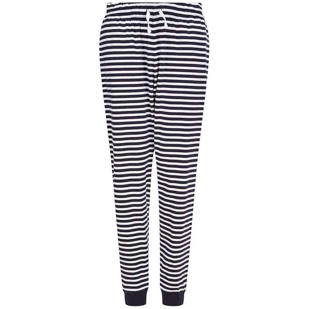 SF - Pantalones de Estar por Casa Diseño Estrellas para Adultos Unisex (Marino, Blanco de Rayas)