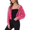 thumbnail image 4 of INSPIRE CHIC Women's Hoodie Zip Up 2023 Fashion  Mesh Sheer Bomber Jackets M Rose Red, 4 of 6