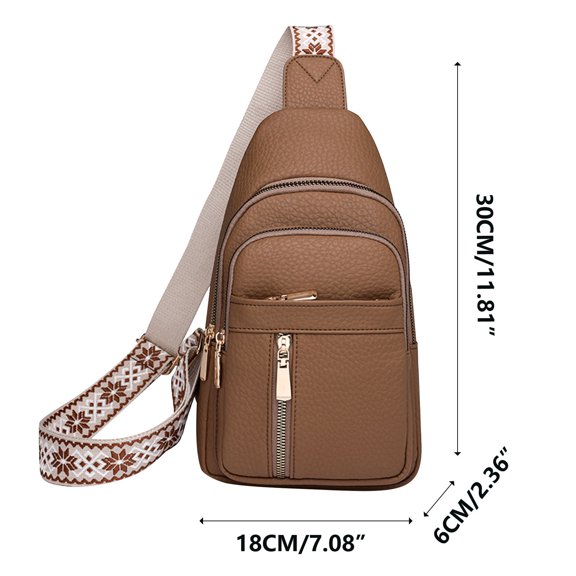 Women's Zipper Crossbody Sling Bag | Versatile Faux Leather Waist Pack Handbag - Adjustable Guitar Strap | Lightweight Tote Shoulder Chest Bag | Hidden Zipper Pocket | 18x6x30cm | 5 Colors