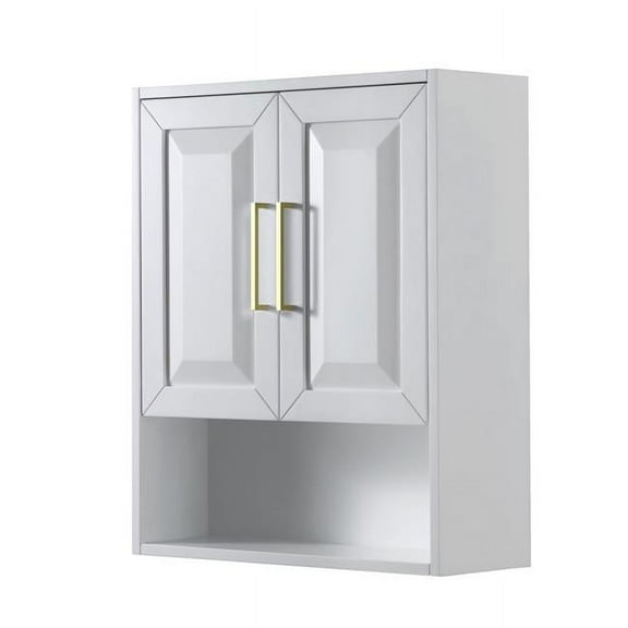White Daria Over-the-Toilet Bathroom Wall-Mounted Storage Cabinet with Brushed Gold Trim