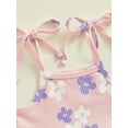 thumbnail image 5 of Suealasg Infant Girl Summer Outfits 2Pcs Baby Girl Beach Clothes Set Newborn Sleeveless Flower Print Tie-Up Cami Tops Elastic Waist Shorts Set 0-18 Months, 5 of 9