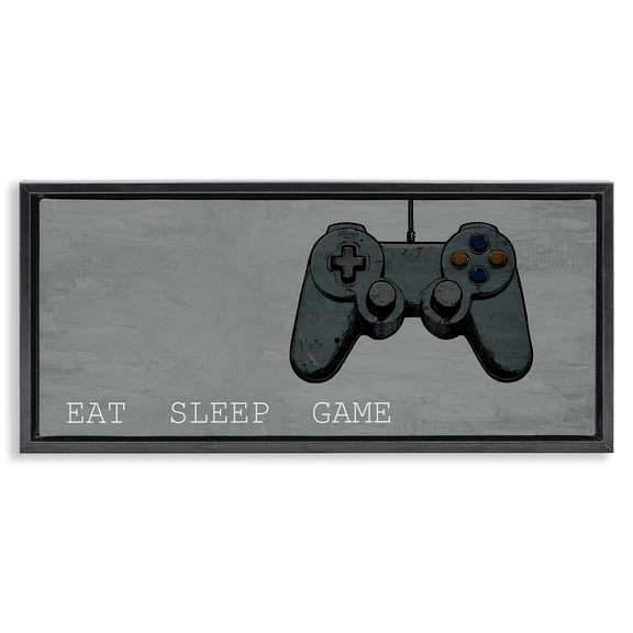 Stupell Industries Eat Sleep Game Hobby Quotes and Sayings Painting Black Floater Framed Canvas Art Print Wall Art, 25 x 11