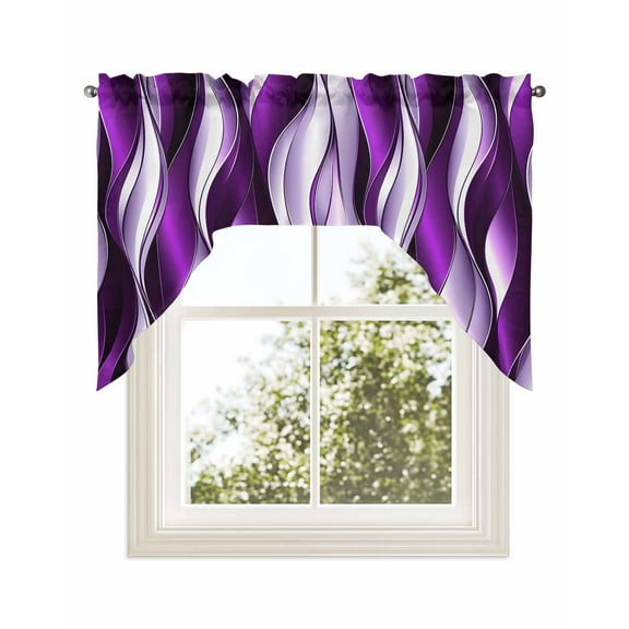 Abstract Purple Kitchen Curtains Swag Valance for Windows/Bathroom/Cafe, Gradient Striped Modern Geometric Rod Pocket Drape Panel Swag Curtains Valance for Bedroom/Living Room 56"x36"
