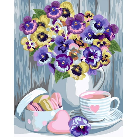 UPC: 4650206104123 | Painting By Numbers Kit Crafting Spark Violets B134 19.69 x 15.75 In Flowers Yellow Purple Canvas