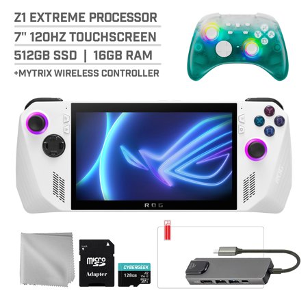 ASUS ROG Ally 512GB Gaming Handheld 7-inch Touchscreen 120Hz FHD 1080p AMD Ryzen Z1 Processor, Mytrix Black Ice Hall Effect Non-Drift Joystick Wireless Pro Controller, 5 Accessories: 6 in 1 Bundle