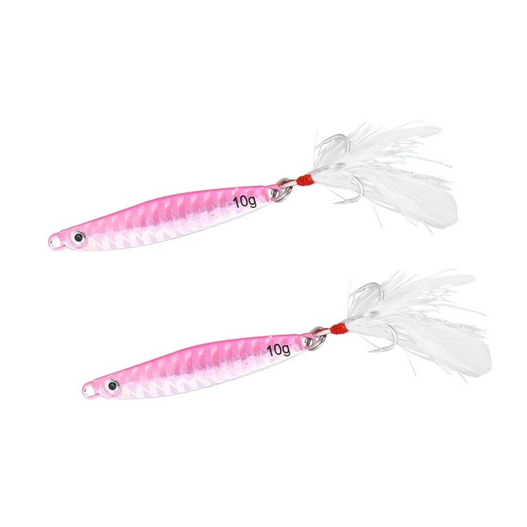 Bestonzon 2Pcs Fishing Lures Metal Fishing Baits Sets Artificial Hard Bait  Treble Hooks Spanish Mackerel (Pink) 
