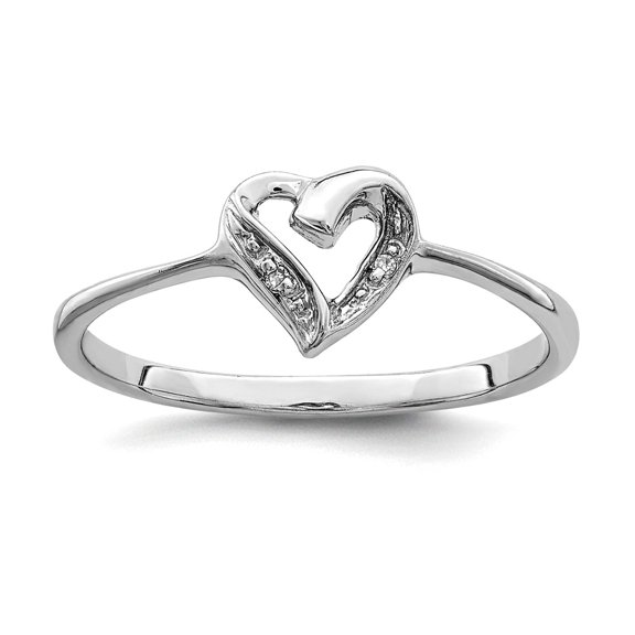 925 Sterling Silver Rhodium Polished Diamond Love Heart Ring Size 7 2mm Wide Statement Ring for Women