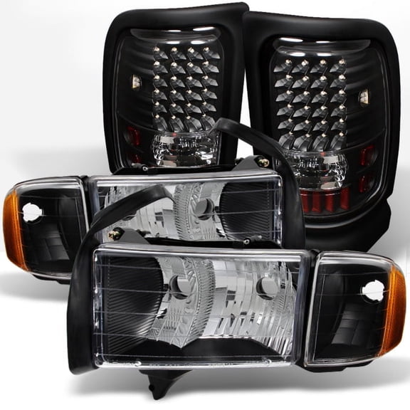 AKKON - For Dodge Pickup Ram 99-02 1500/ 2500/ 3500 Sport Black Headlight LED Tail Brake Lamp Combo
