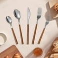 thumbnail image 4 of Stainless Steel Cutlery Set with Wood Grain Handle, 4-piece Silver Utensil Set Including Knife Fork Spoon Chopsticks, Non-slip Grip & Dishwasher Safe for Everyday Dining and Asian Cuisine, 4 of 9