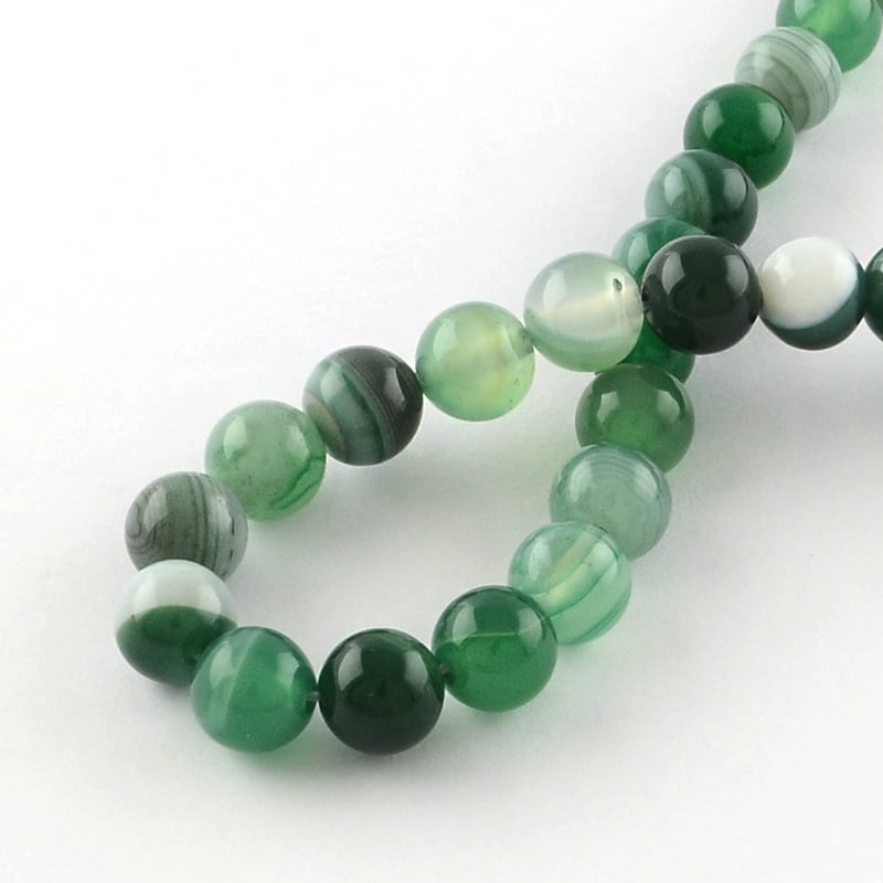 Dyed Natural Striped Agate/Banded Agate Round Bead Strands Dark Sea Green 6mm Hole: 1mm about 62pcs/strand 15.7 inch
