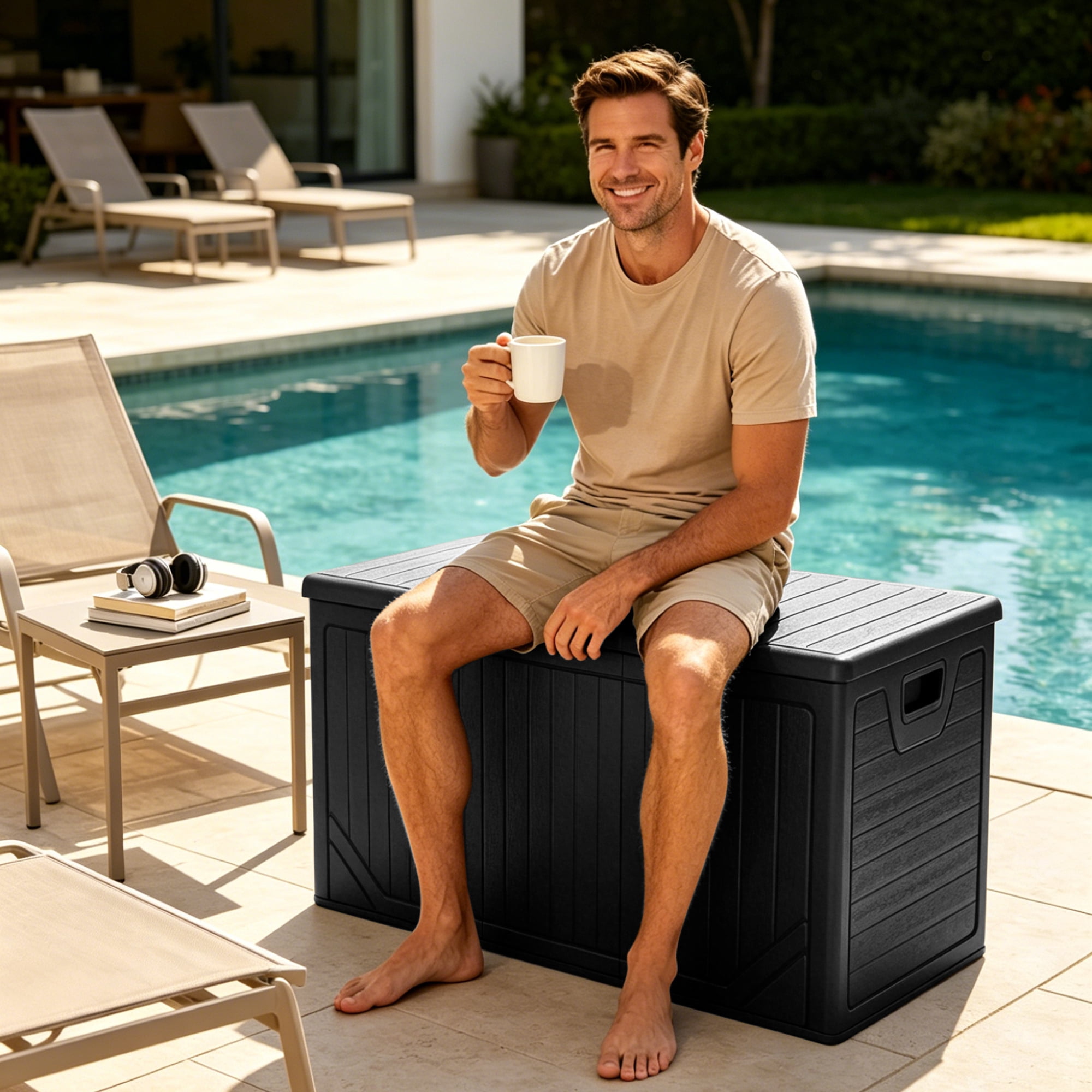 Uforic 230 Gallon Extra Large Resin Deck Box, Lockable Waterproof Outdoor Storage Bin, Weatherproof Patio Container for Patio Cushions, Garden Tools and Pool Supplies, Black