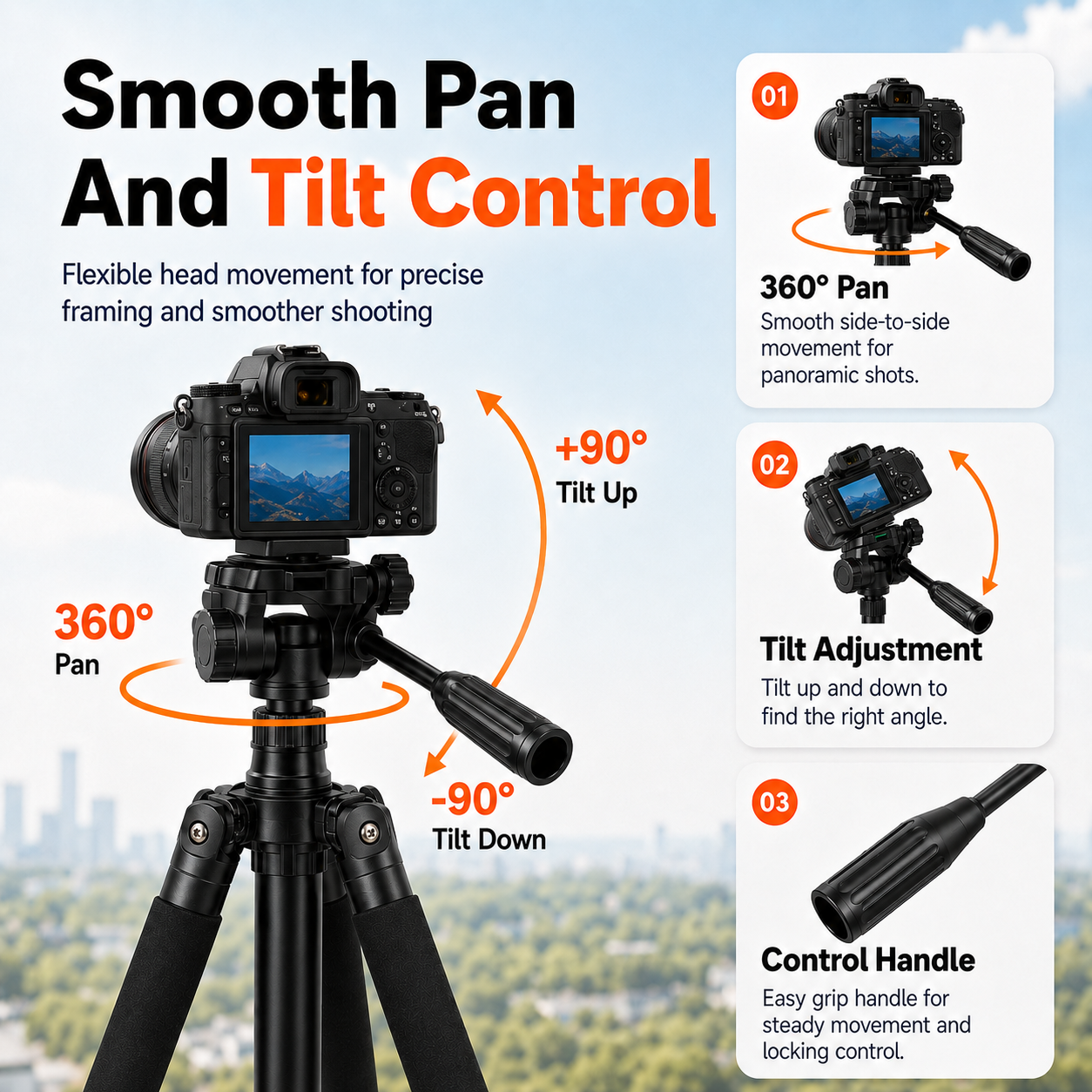 ETEPEHI 67" Camera Tripod with Phone Mount photo 5