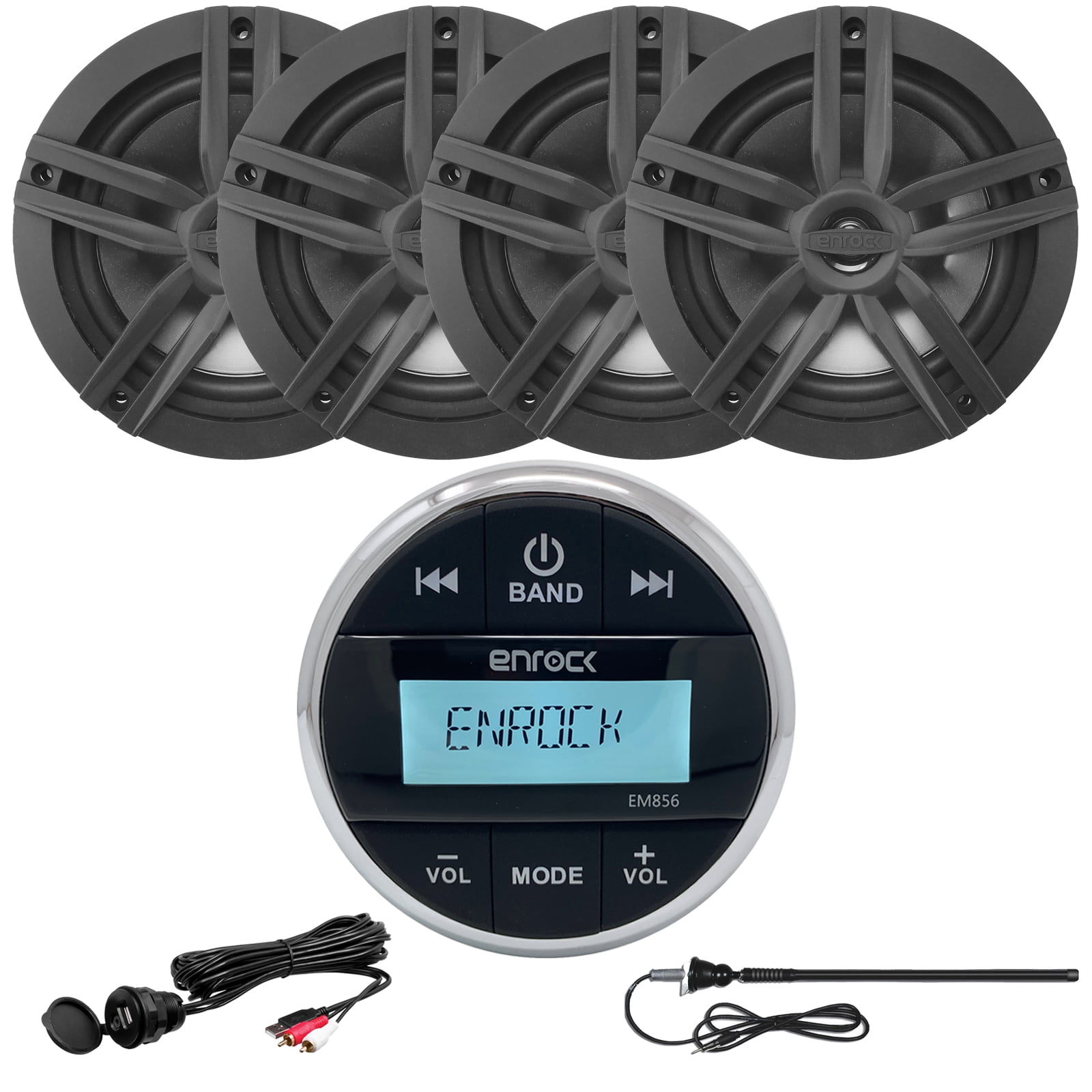 Enrock Multimedia Gauge Style Marine Grade Bluetooth Receiver, 4 x