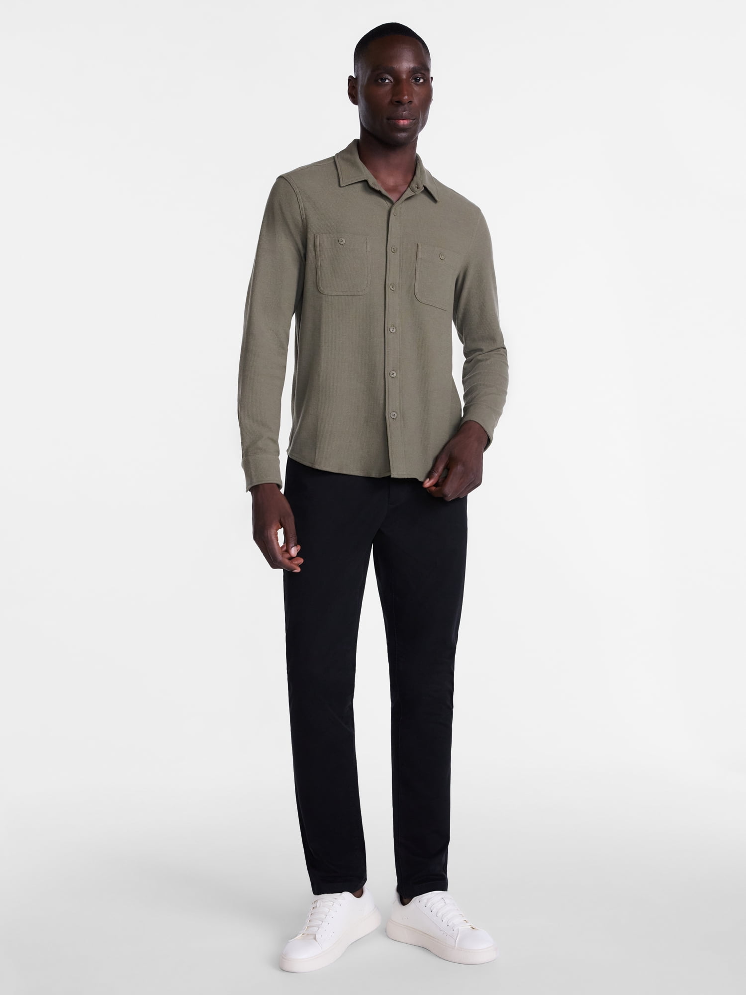George Men's Waffle Knit Shirt with Long Sleeves, Sizes S-5XB