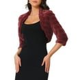 thumbnail image 4 of INSPIRE CHIC Women's Bolero Jacket Open Front Cropped Fluffy Faux Fur Shrug XS Burgundy, 4 of 6