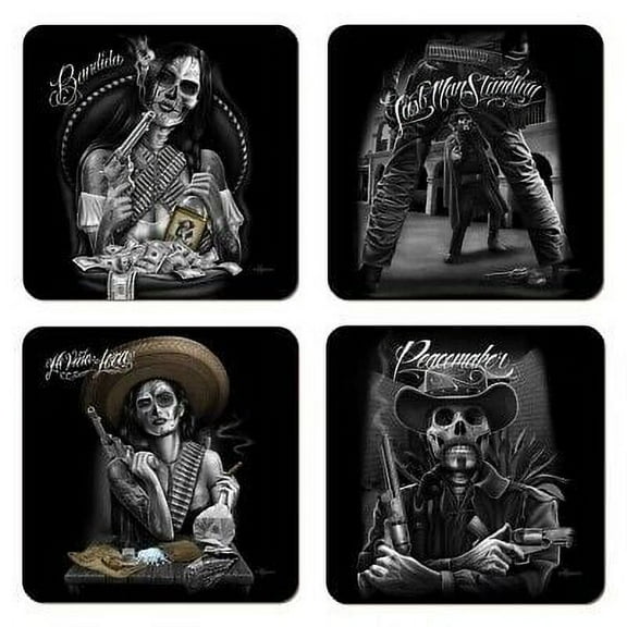 David Gonzales Low Rider Art Drink Coasters - Set of 4 - 4x4 Inches Square Coasters