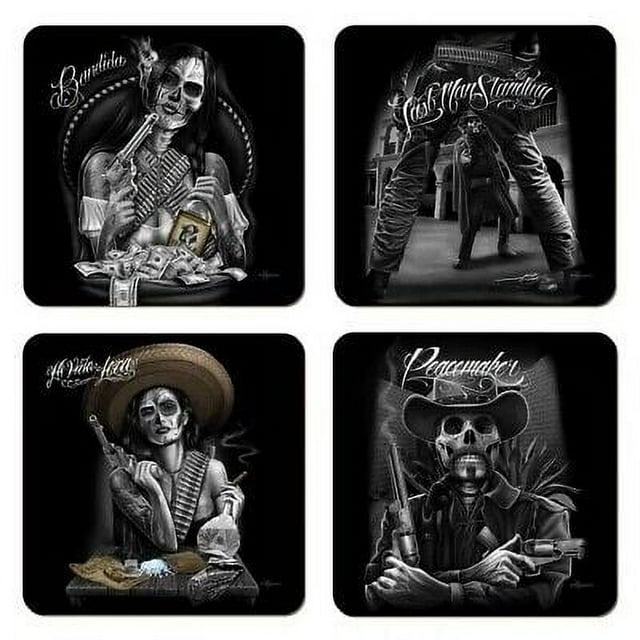 David Gonzales sous-Verres Artistiques Low Rider - Ensemble de 4 - 4x4 Pouces