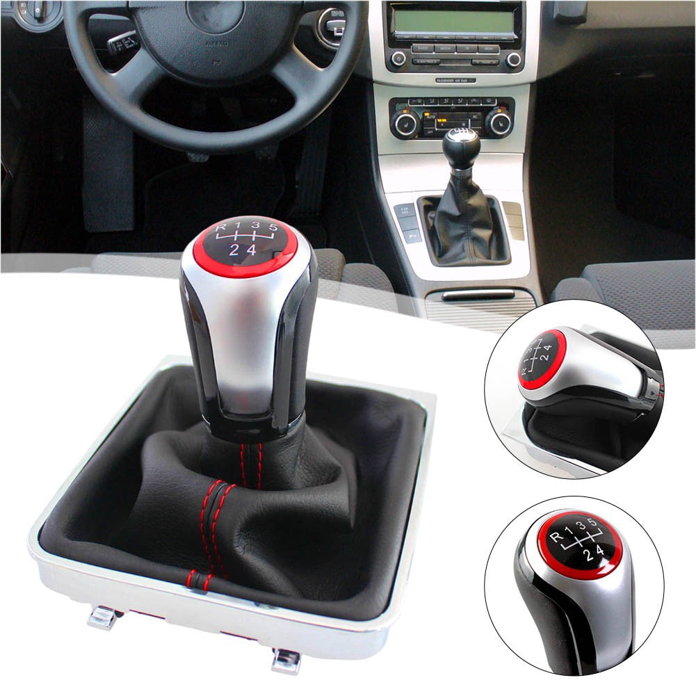 SPRING 5 Speed Speed Manual Gear Shift Knob With Leather Boot Collar Case Cover For Passat For B6 2005-2011 Interior Part