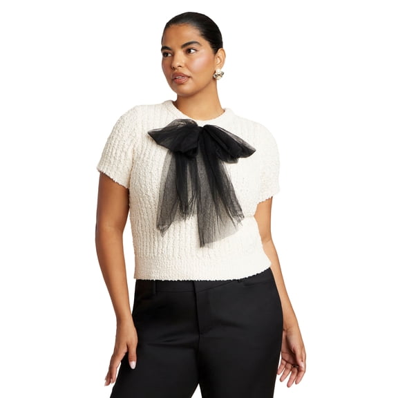 ELOQUII Women's Plus Size Sweater With Sheer Bow