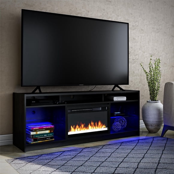 Ameriwood Home Luna Fireplace TV Stand for TVs up to 65", Black Oak