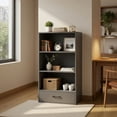 thumbnail image 3 of Topcobe 48" Tall 4 Tiers Wood Bookcase with Drawer, Corner Storage Organizer for Bedroom Home Office, Gray, 3 of 8