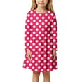 thumbnail image 2 of Tfken Dress For Girls 2025 Crew Neck Long Sleeve Polka Dot Print Straight Summer Soft Red Size 3 Years-4 Years, 2 of 4