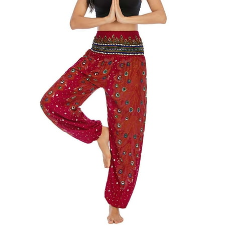 

ELFINDEA Shapewear Yoga Pants Thai Trousers Boho Festival Hippy Smock High Waist Plus Size Body Suits for Womens Red One size
