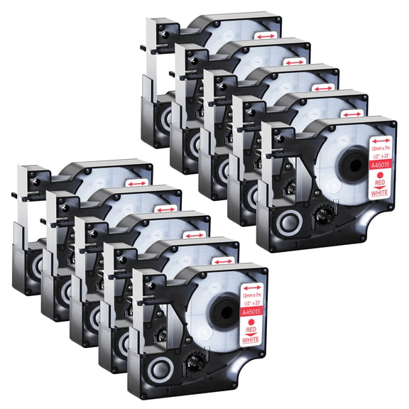 GREENCYCLE 10PK Compatible for DYMO D1 45015 12mm 7m Red on White Label Tape for LabelManager LabelPoint LabelWriter Label Maker