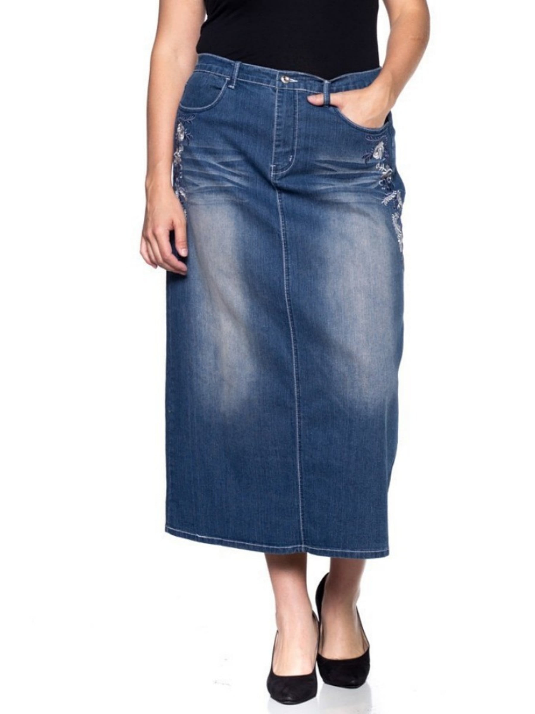 plus size maxi jean skirts
