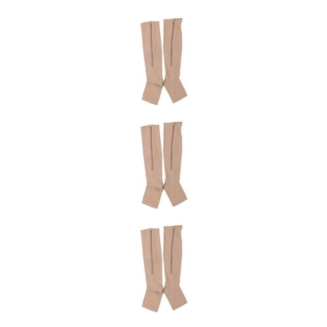 ZheElen Nylon Moisture-wicking And Breathable Zippered Compression Socks For Comfort Elastic Zipper Socks Skin color S/M 3Set
