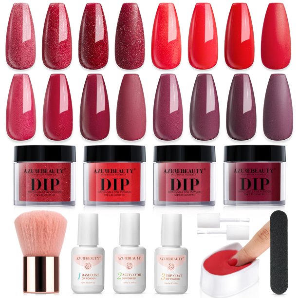 Kit de uñas Dip Powder AZUREBEAUTY con 4 colores y accesorios