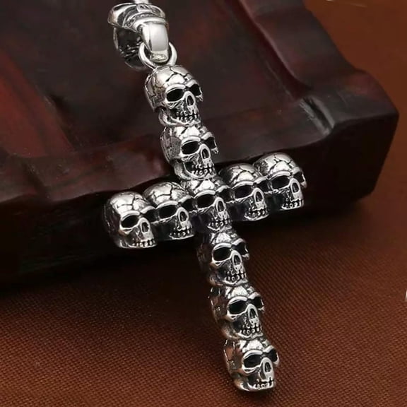 GKNET Mens Gothic Retro Skull Skeleton Cross Pendant Punk Biker Necklace Box Chain 24"