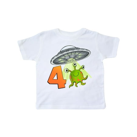 

Inktastic Fourth Birthday- Cute Green Alien UFO Gift Toddler Boy or Toddler Girl T-Shirt