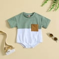 thumbnail image 2 of Odeerbi Toddler Romper Baby Boys Girls Clothes Kids Cute Splicing Print Romper Fashion Short Sleeve 2025 Casual Jumpsuit with Pocket Green - White, 2 of 9