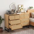 thumbnail image 3 of 6 Drawer Dresser for Bedroom, Rattan Dresser Drawer with Metal Handles, Modern Wooden Dresser Chest, 3 of 8