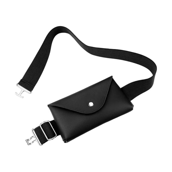 LUOGENLI Vintage Leather Tiny Belt Bag for Women Men, Stretch Waist‑band Mini Card Phone Pouch for Sports Black One Size