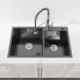 thumbnail image 2 of 32-in x 19-in Double Bowl Stainless Steel Kitchen Sink Drop-In Overmount Sink in Brushed Nickel 16 Gauge, 2 of 11