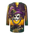 thumbnail image 4 of miqiqism Women Mask Printed Shirts for Mardi Gras Trendy 3/4 Sleeves Pullover Tops Round Neck Tunic Tss Shirt Carnival Blouses 2025,03 Purple,X-Large, 4 of 5