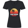 thumbnail image 3 of Inktastic San Diego California Vacation Retro Sunset Women's V-Neck T-Shirt, 3 of 5