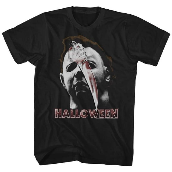 Halloween Mask And Knife Black Adult T-Shirt