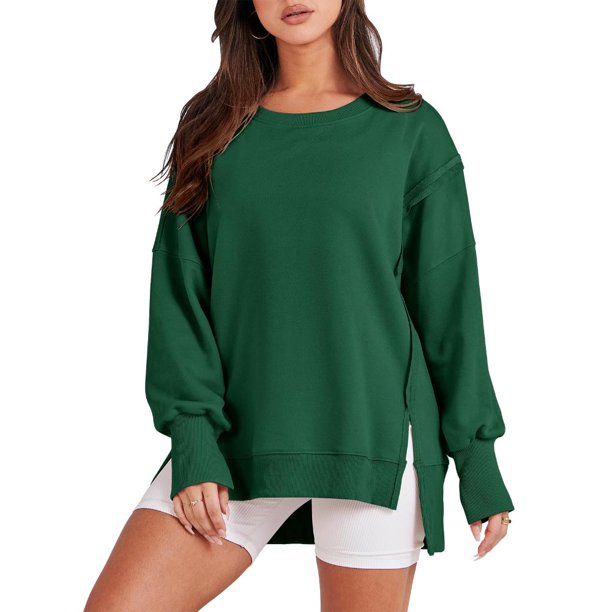 Sudadera informal para mujer, traje informal básico con cuello redondo y corte holgado Kuymtek Verde oscuro T XL para Mujer