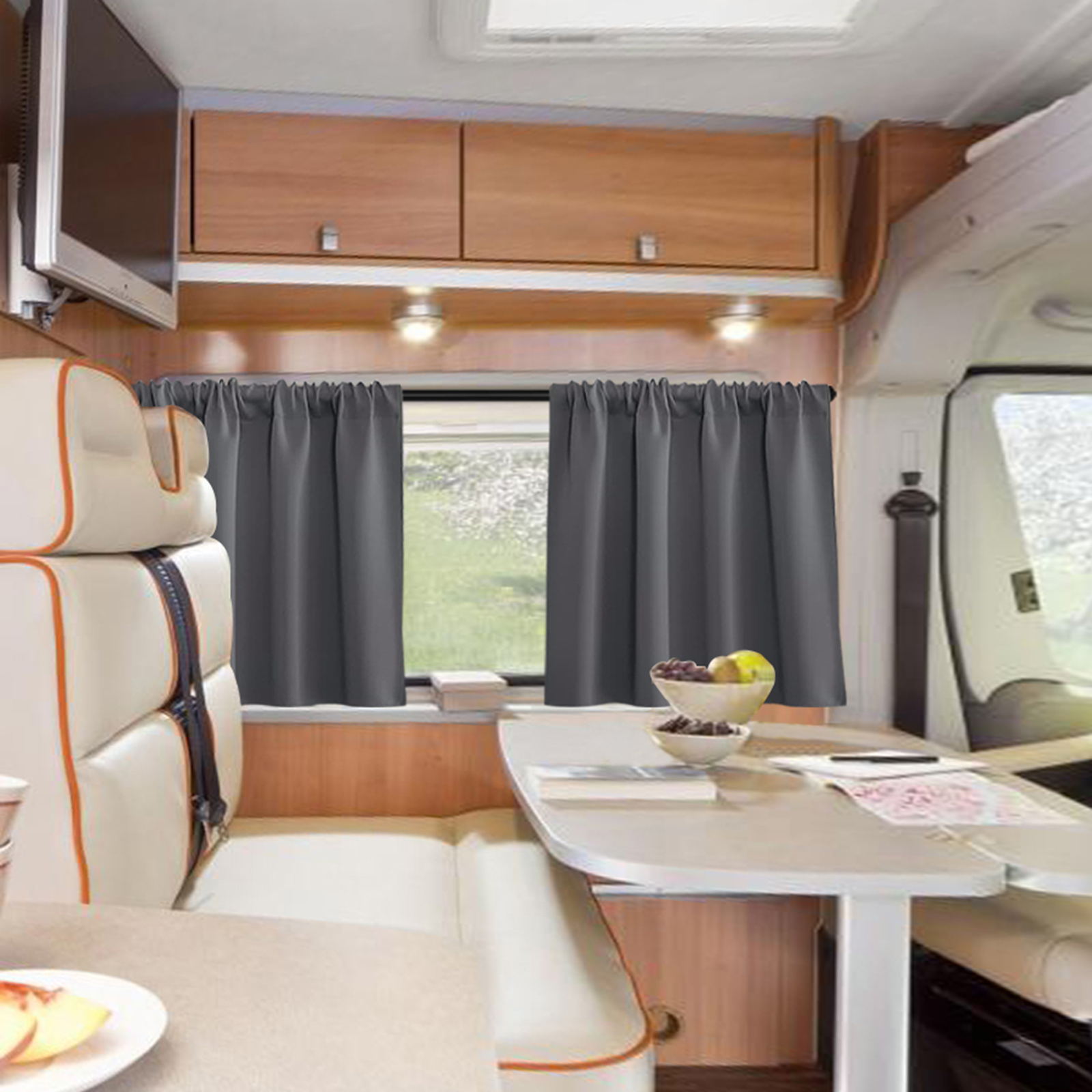Rosnek 2 Panels RV Dinette Tier Blackout Curtains, Rod Pocket Caravans Touring Cars Short Curtains Drapes for Cabinet, Bathroom, 33"x 36"