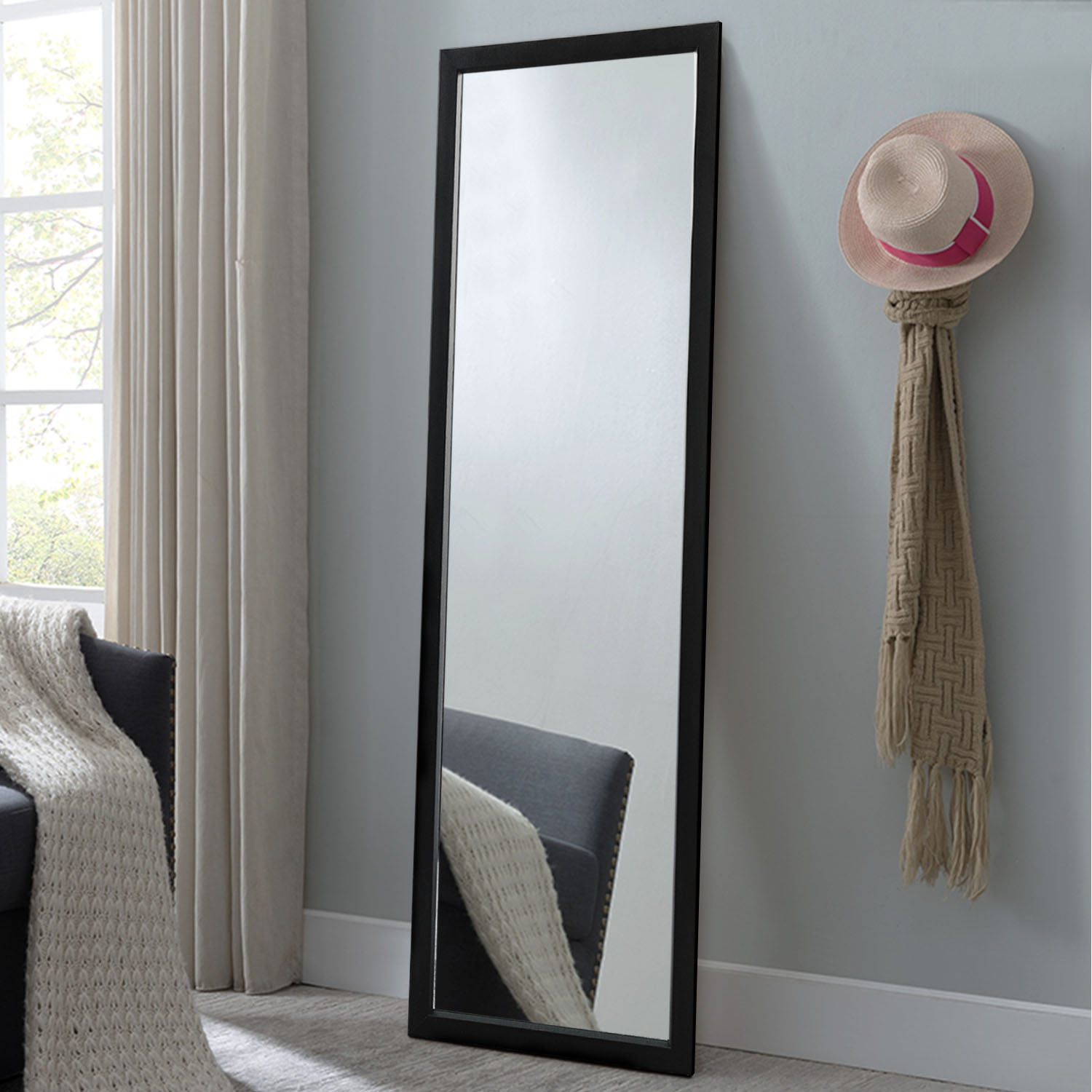 Neutype 55" x 16" Black Full Length Mirror Floor Mirror Wall Mounted
