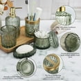 thumbnail image 6 of FOUNDLDF 5Pcs Glass Bathroom Accessory Complete Set，Bathroom Glass Accessories Set (Lotion Soap Dispenser, Soap Dish, Toothbrush Holder, Tumbler, Cotton Swab Jar) (Green), 6 of 8