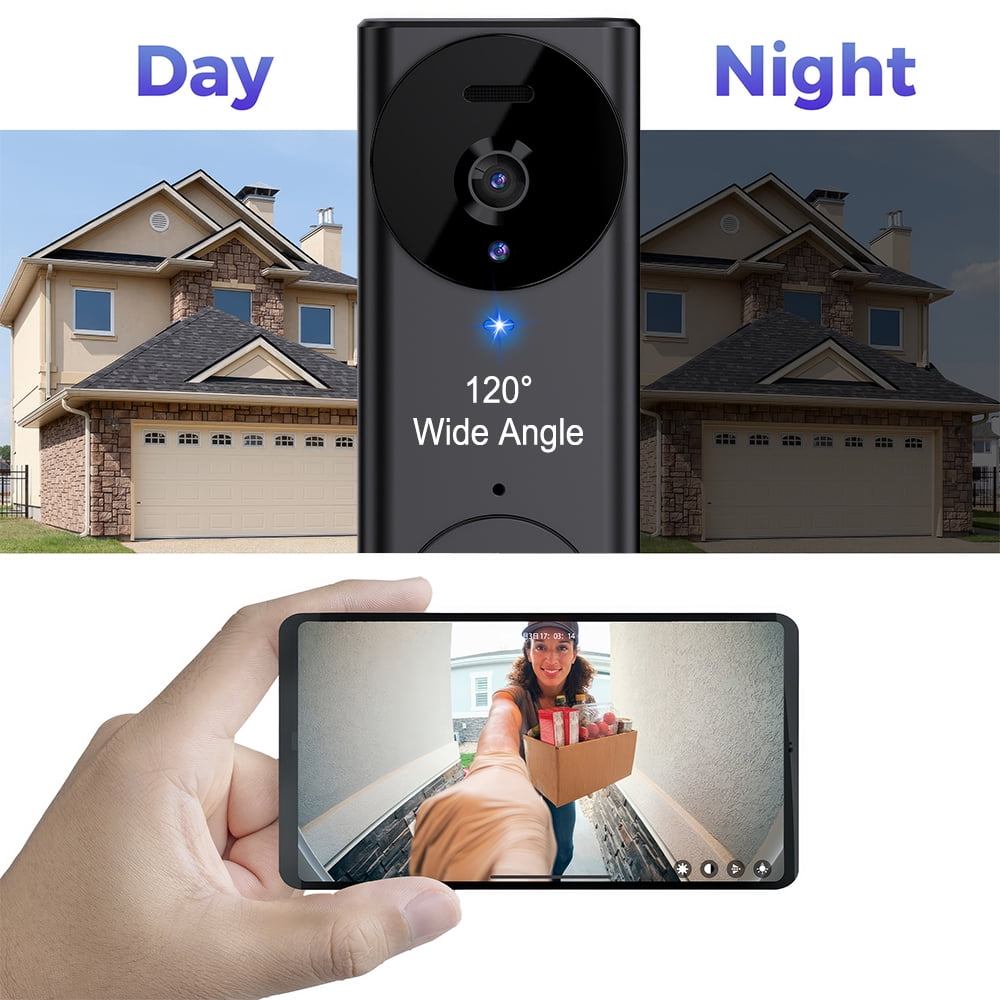 PEPWELL HD Wireless Doorbell Camera with Night Vision - 2-Way Audio, 120° Wide-Angle, 2.4GHz WiFi Smart App Control, Rechargeable 1200mAh Battery for Home Security