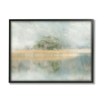 Stupell Industries Abstract Misty Lake Abstract Painting Black Framed Art Print Wall Art, 14 x 11