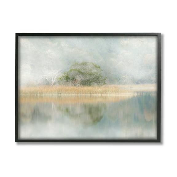 Stupell Industries Abstract Misty Lake Abstract Painting Black Framed Art Print Wall Art, 14 x 11